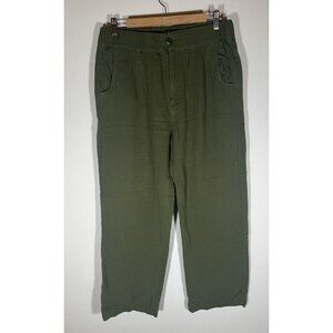 THE GREAT army green double gauze straight pants elastic waist 3(XL) California